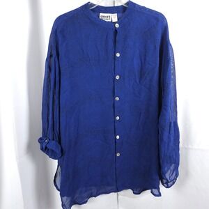 Chicos Design Womens Animal Print Sheer Button Down Blouse Blue Size 3 16